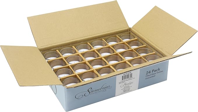 Stonebriar 24 Pack Unscented Long Burning Clear Glass Ivory Wax Filled Votive Candles