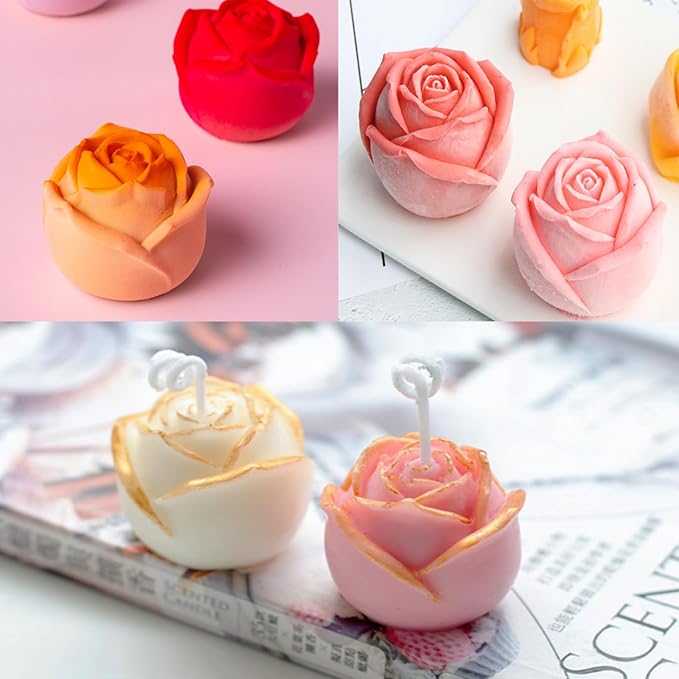 2Pcs Candle Molds for Candle Making Flowers Candle Molds Roses 2.16 inch Peonies 3.94 inch