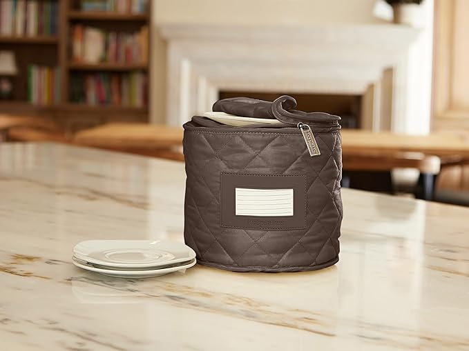 Covermates Keepsakes Dish Storage Case – Padded China & Dinnerware Organizer, Quilted Polyester Protection, ID Window, Zipper Closure, Machine Washable, Bronze