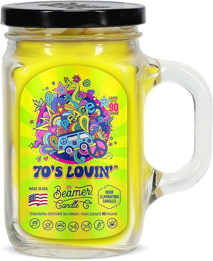 70’s Lovin’ Candle – Strong Scent – Blood Orange with Sweet Citrus – Long Lasting 90 Hour Burn – Large 12oz Mason Jar – Made in USA – Beamer Candle Co.