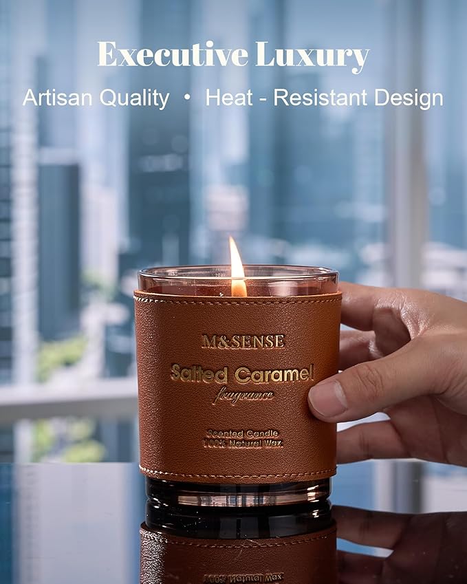 M&SENSE Cinnamon Tobacco Vegan Soy Candles, Non Toxic 10oz 42-Hour Slow Burning, Winter Home Fragrance for Stress Relief Relaxation, Housewarming New Year Gifts