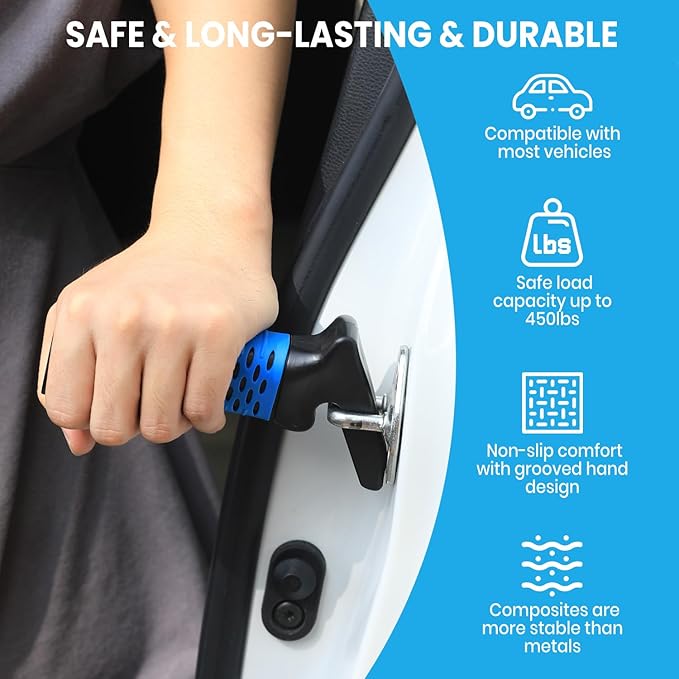 CAidRE Car Door Handle for Elderly, Car Handle Assist Support, Portable Elderly Assistance Mobility Aids for Getting Out of Car, Auto Grab Cane Nylon Strap for Seniors and Handicapped, Blue