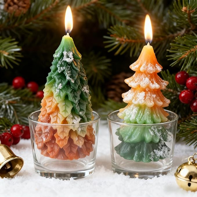 2pcs 3D Christmas Tree Silicone Candle Soap Epoxy Resin Wax Mold Silicone Shapes Christmas Trees Mold for Candle Resin Soap Craft Cake Chocolate Making Kit Christmas Gift (Coniferous+Weeping Pine)