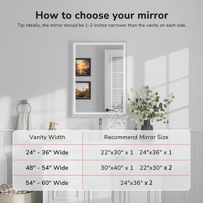 USHOWER White Bathroom Mirrors for Over Sink 22x30 Inch, Metal Framed Rectangle Vanity Mirror for Wall, Bedroom, Living Room, Entryway, Farmhouse, Anti-Rust, HD Tempered Glass, Horizontal/Vertical
