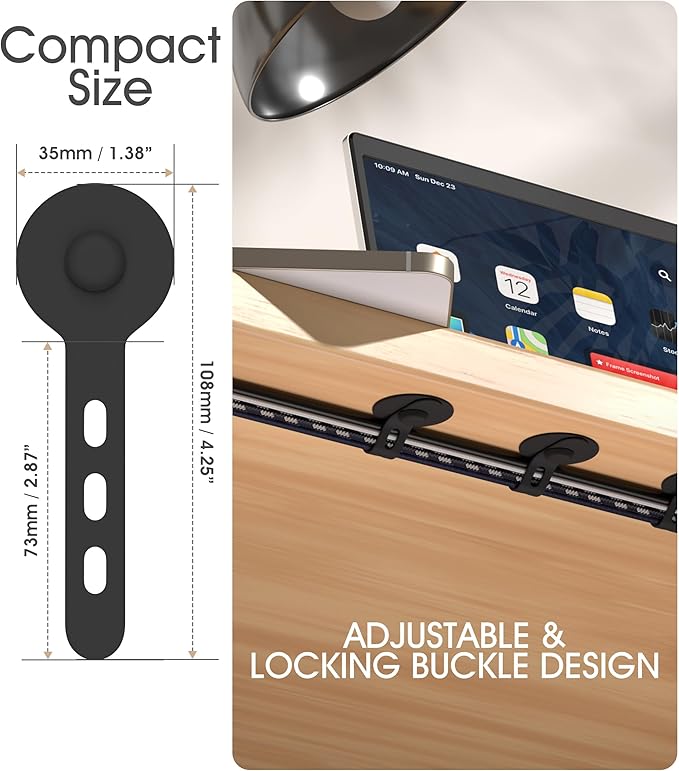 Nearockle Cable Management Under Desk, Adjustable Self-Adhesive Silicone Cable Ties Cord Organizer, Reusable Heavy-Duty Cord Holder Under Table for Office, Home, School (20Pcs-Black)