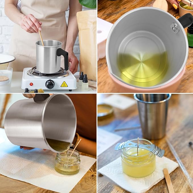 GENHAKON 2 PCS Candle Making Pouring Pot, 2 Pounds Silver Candle and Soap Wax Melting Pot, Metal Candle Pouring Pitcher, Perfect for Soap and Home Handmade Candles, Melted Chocolate and More