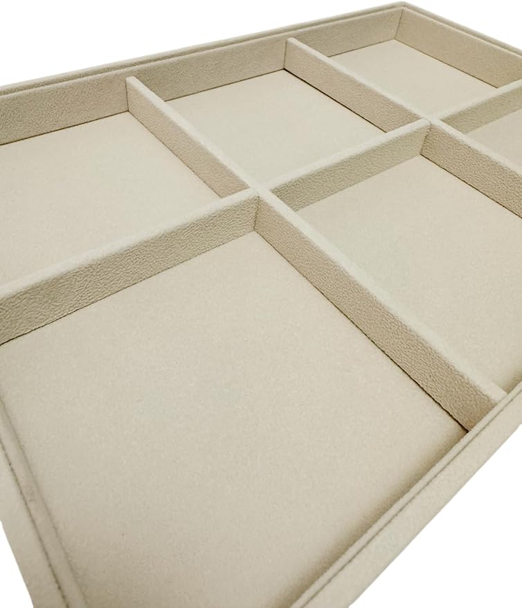 Large Beige Premium Quality Velvet Jewelry Display Box Tray Stackable Practical Trade Show Home Store 6 Grids Jewelry Tray Drawer Inserts