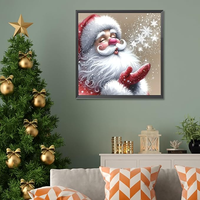 APTDYIGL 5D Christmas Diamond Painting Kits for Adults Beginner,DIY Santa Diamond Art Kits for Adults,Round Full Drill Diamond Dots with Gem Art Kits,Home Wall Decor 13.7X13.7inch