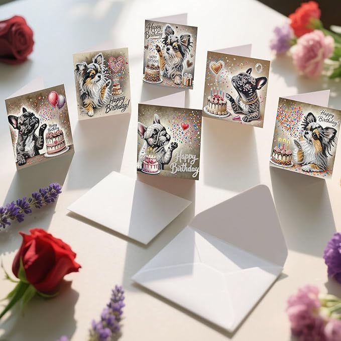 DoxQcs 5D Diamond Art Painting Greeting Cards Kit, DIY Cards for Blessings Congratulations Gifts, Greeting Card Set for Birthday Thanksgiving Day Christmas Halloween-Puppy