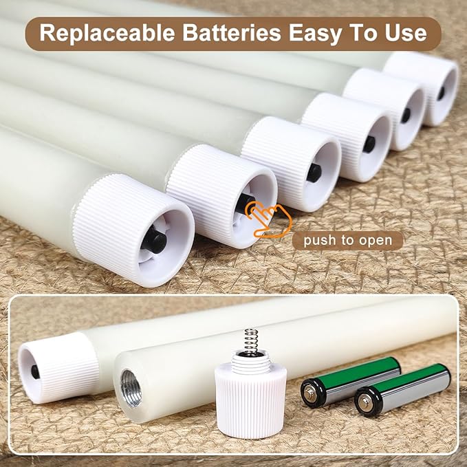 Battery Operated Flameless Ivory Taper Candles Flickering–Set of 6, Realistic 3D Wick Flickering LED Taper Candle Set,USB-Rechargeable, Remote & Timer, Ideal for Living Room, Bedroom & Easter Décor