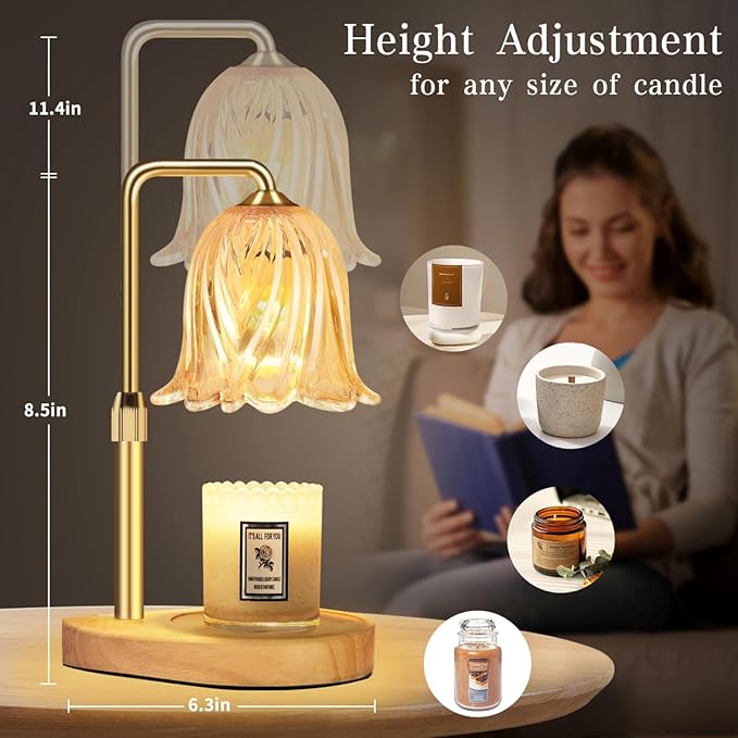 Candle Warmer Lamp with Timer Dimmable: Birthday Gifts for Women Adjustable Height Candles Light Warmers Lamps Gold Crystal Candle Warmer, House Warming Gift New Home Decor, for Women