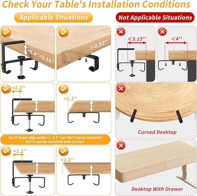 Under Desk Cable Management Tray with Clamp, No Drill 48" Cord Organizer for Desk, Desk Cable Management Fabric Tray for Standing Desks, Ideal for Home & Office - Black