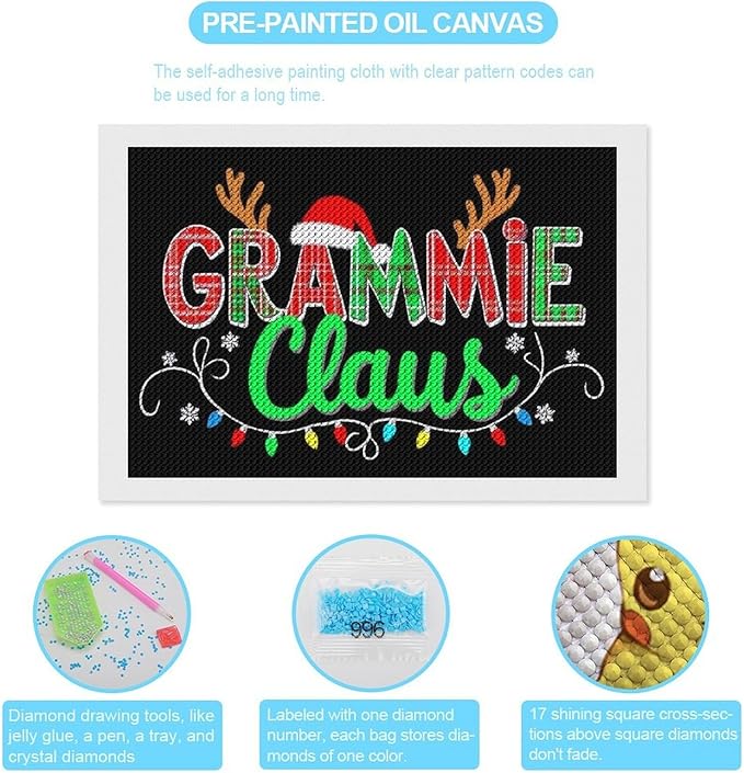AIVKIEJK Diamond Painting Kits for Adults - Grammie Claus Grandma Christmas Xmas Painting DIY 5D Full Drill Diamond Dots Paintings with Diamonds Gem Art and Crafts Home Decor 8"x12"