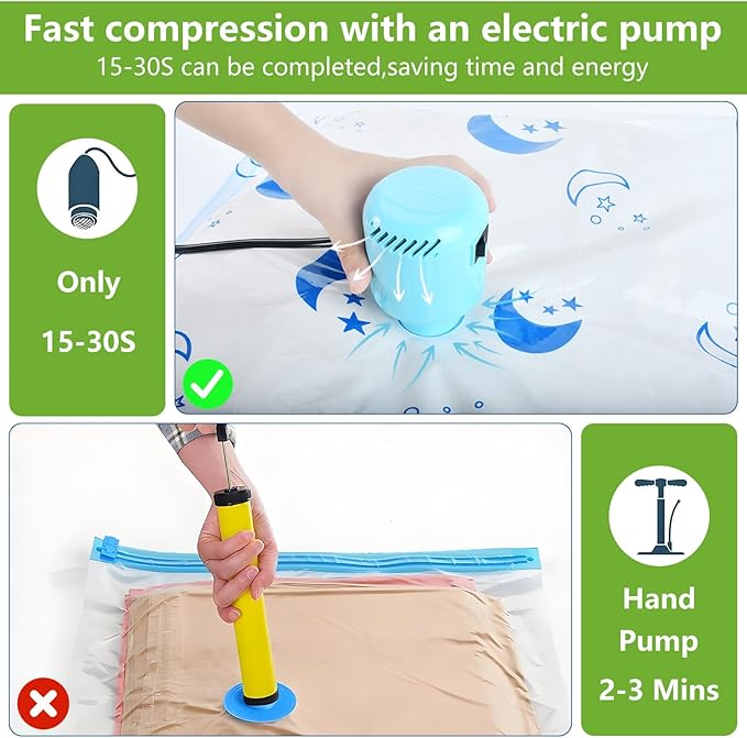 Vacuum Storage Bags with Electric Pump, 8-Pack Large Vacuum Seal Bags for Clothing Vacuum Bags for Travel Packing and Home Bedding Blankets Organization