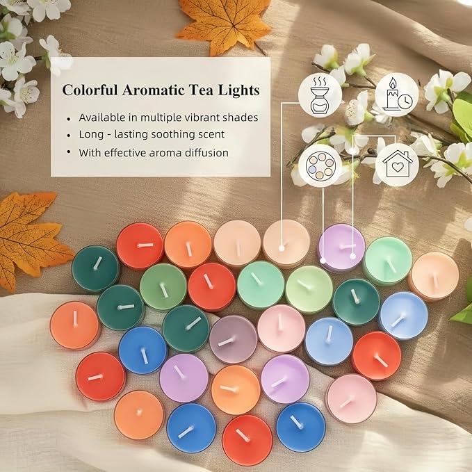 16 Colors Colored Scented Tealight Candles - Natural Soy Wax Candles with Essential Oils, Home Decor and Aromatherapy, Perfect for Home Use and Gifting (Color Series)