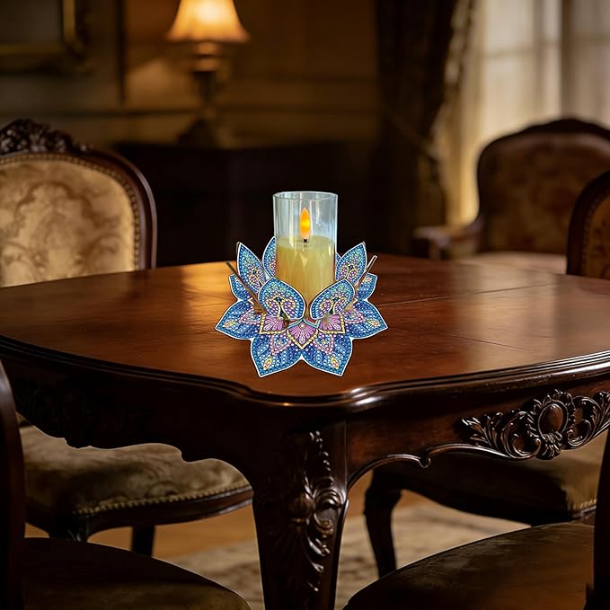 5D DIY Diamond Art Painting PVC Flower Candle Holders Tealight/Tea Light/Votive Candle Holder, for Table Centerpiece Home Décor Party Wedding Dinning-Flower-7