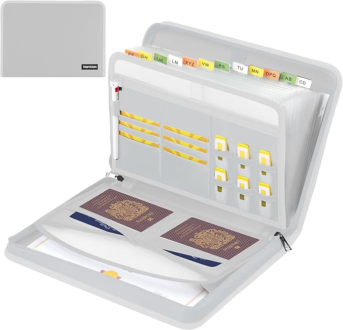Accordion File Organizer,13 Pockets Fireproof Expanding File Folder with Multi Pockets,Portable Business Fire Safe Storage Document Organizer Folder with Zipper for Documents and File,Silver