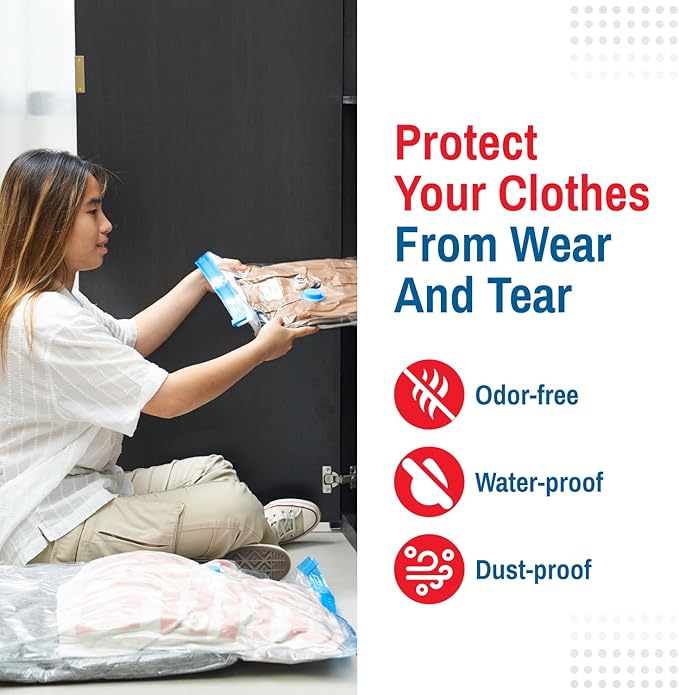 Premium Space Saver Vacuum Storage Bags - Space Saver Bags Jumbo 6 Pack - Save 80% More Storage Space - Reusable, Double Zip Seal & Leak Valve, Includes Travel Hand Pump