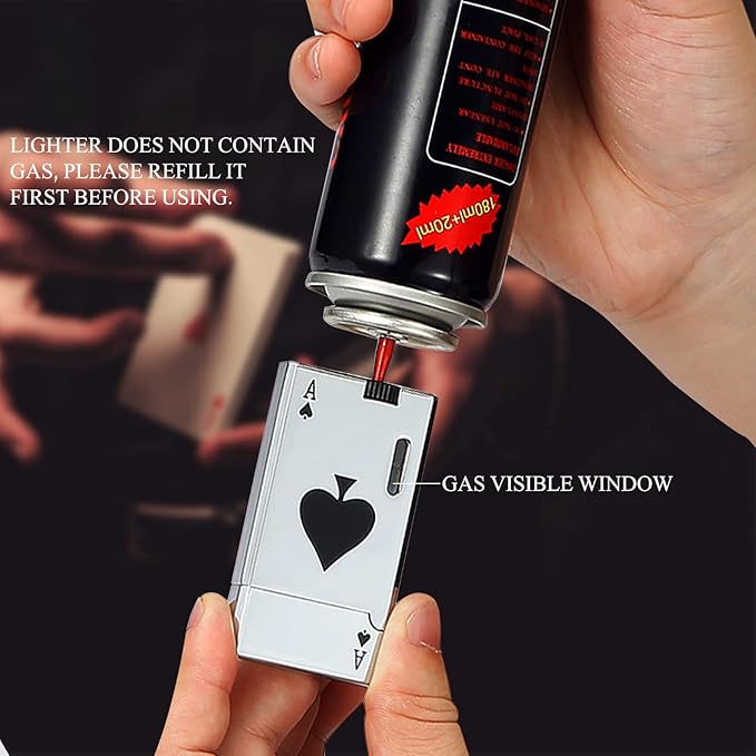 Yeuligo 2 Pack Double Flame Torch Lighter Butane Refillable,Classic Pocket Ace Lighters with Visible Window,Adjustable Jet Torch Lighter,Butane Lighter for Men and Women,Without Butane(Ace Silver)