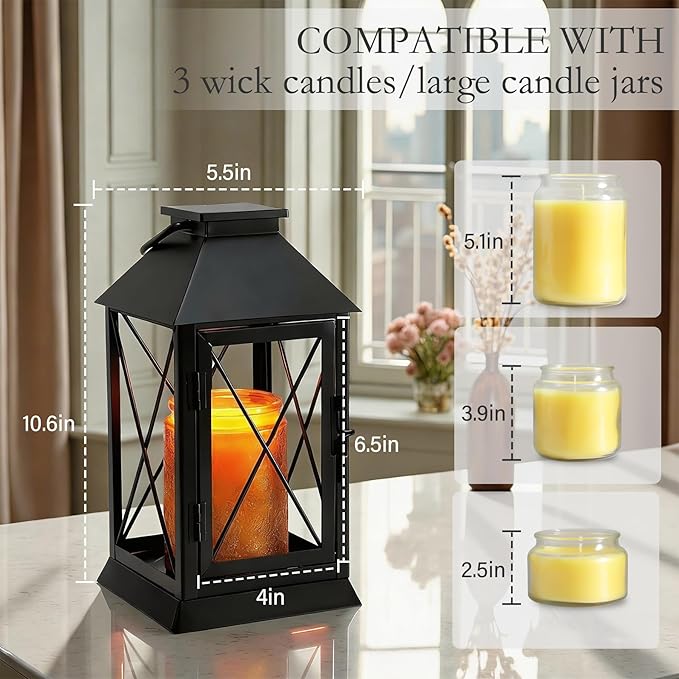 Candle Warmer Lamp with Timer,Compatible with 3 Wick Candles/Large Candel Jars,Vintage Lamp Candle Warmer Lantern,Dimmable Candle Lamp Warmer Farmhouse,Fully Enclosed Designed and Hanging Up-Black