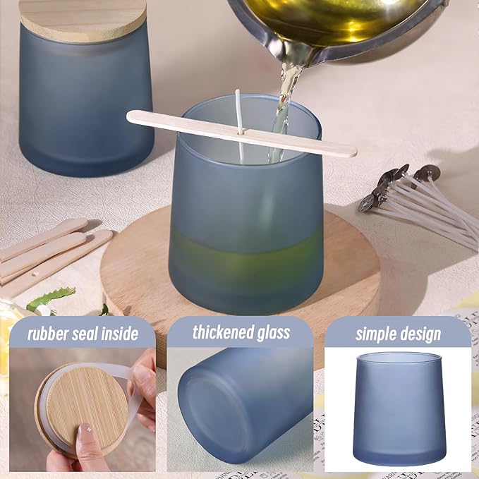 DARJEN 12 Pack Frosted Blue Candle Jars for Making Candles- 9 OZ Empty Glass Candle Making Jars with Making Kits, Candle Making Supplies Candle Containers for Home DIY & GIFS
