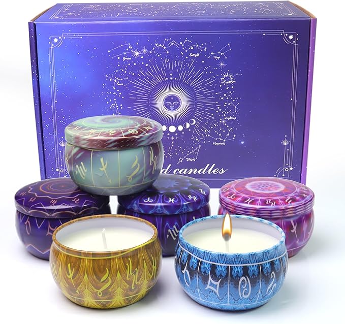 Zodiac Scented Candles Gift Set, 12 Pack Travel Size Soy Wax Aromatherapy Candles with Essential Oils, Astrology Constellation Candle Set for Birthday, Valentine's Day, Relaxation, Home Decor