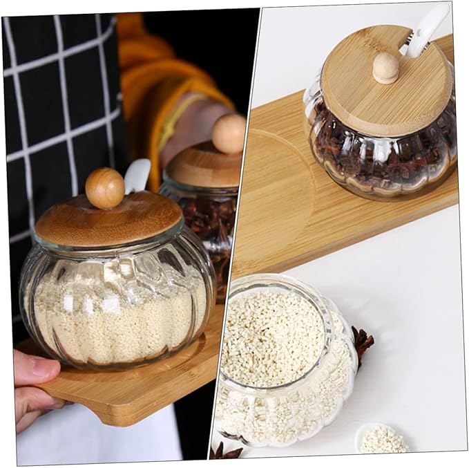 1set Glass Pumpkin Sugar Dispenser with Spoon Stylish Kitchen Storage Jar for Sugar Seasonings and Candy Easy to Clean Kitchen Essential