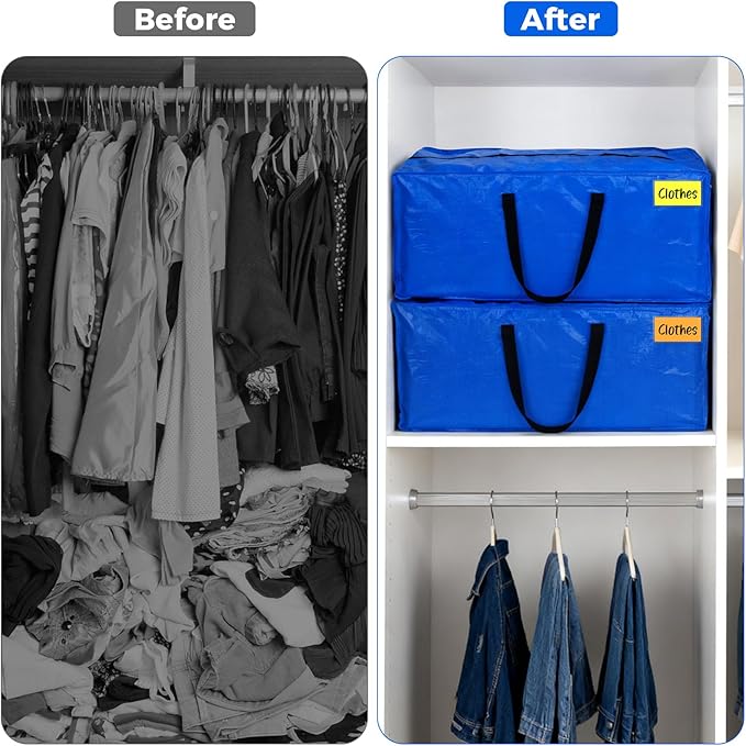 8 Pack Extra Large Moving Bags, Heavy Duty Clothes Storage Totes Bags with ColorNote & Handles, Moving Boxes Alternative Packing Bags for Space Saving