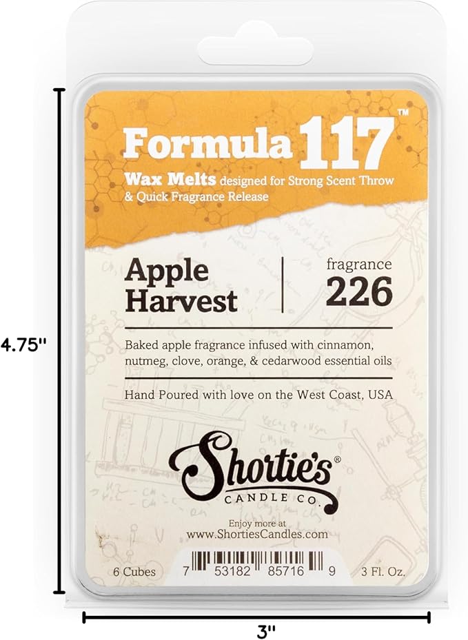 Shortie's Candle Company Fall Wax Melts Variety Pack - Pumpkin Souffle, Butter Pecan Pie, Apple Harvest - Formula 117-3 Highly Scented 3 Oz. Bars - Made with Natural Oils - Fall Warmer Wax Cubes