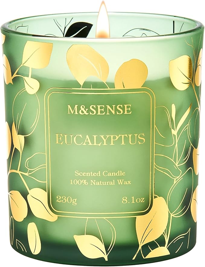 M&SENSE Eucalyptus Scented Vegan Soy Candles, No Toxin Calming Aromatherapy, 8.1oz 42-Hour Slow Burning, Relaxing Bathtub & Wellness Home Fragrance, Housewarming Gifts for Adults