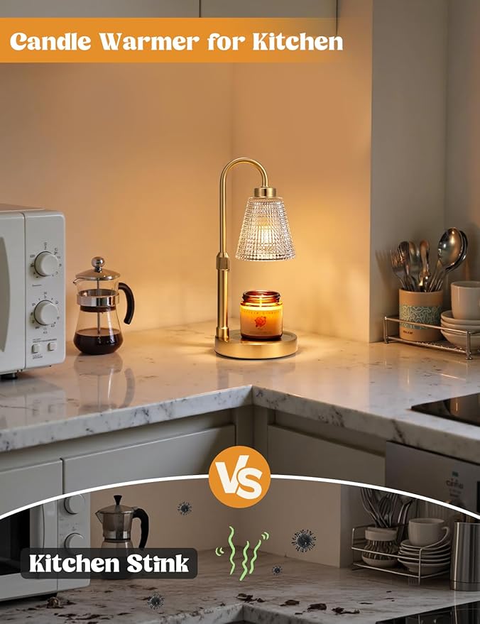 Innqoo Gold Candle Warmer Lamp with Timer, Dimmable Candle Warmer for Jar Candles, Height Adjustable Wax Melts Warmer, Birthday Gifts for Women Mom, House Warming Gifts New Home Decor