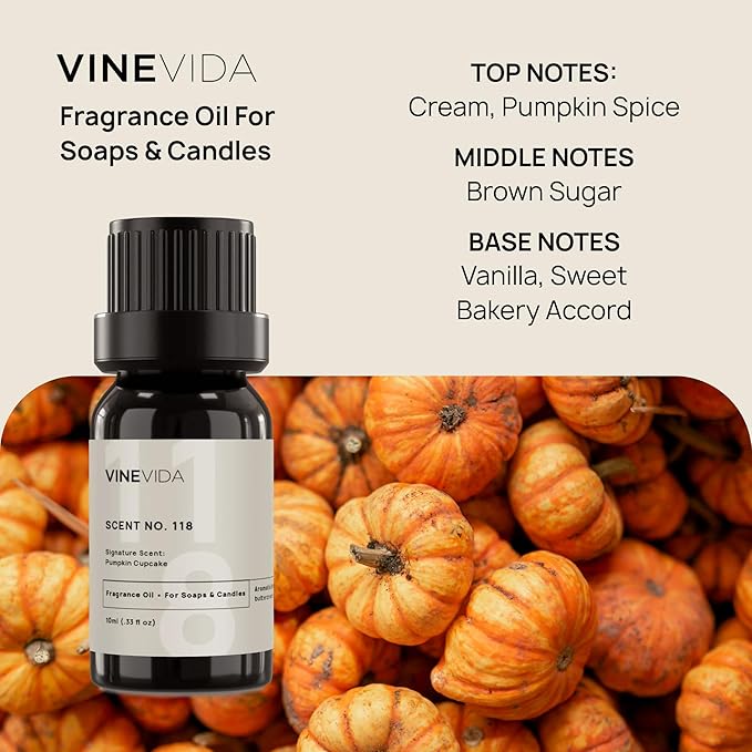 VINEVIDA [10 ml] Pumpkin Cupcake; Fragrance Oil for Candle Making and Soap Making - Premium Candle Scents for Soy Candles