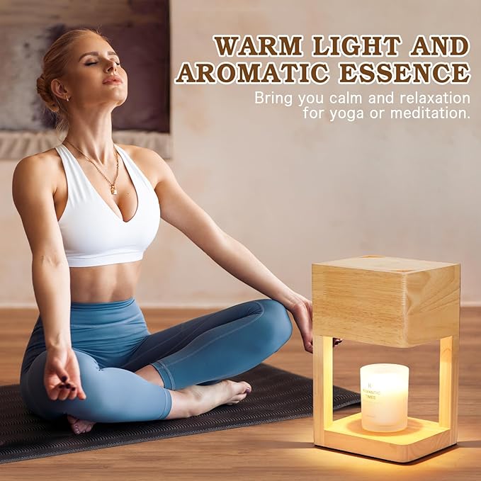 Candle Warmer Lamp Wood with Timer, Dimmable Electric Candle Lamp Warmer for Jar Candles, 2*35 Watt Bulb, Mothers Day Birthday Gifts for Women Mom, Decorative Wooden Candle Lamp for Bedroom Home Decor