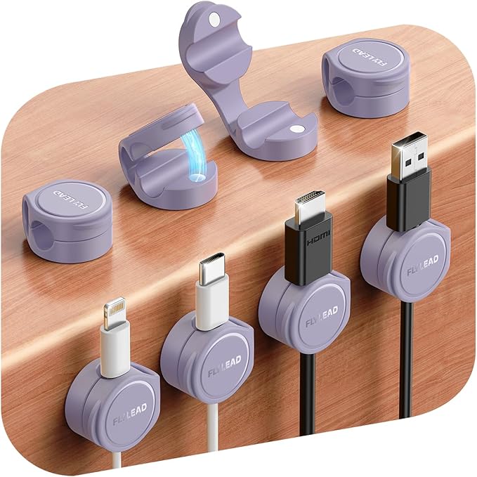 8-Pack Silicone Cord Organizer Magnetic Cable Clips, Adhesive Cable Management Under Desk Wire Hider, FLYLEAD Desktop Cable Organizer for Phone, Office Workspaces Desk Organization Home Accessories