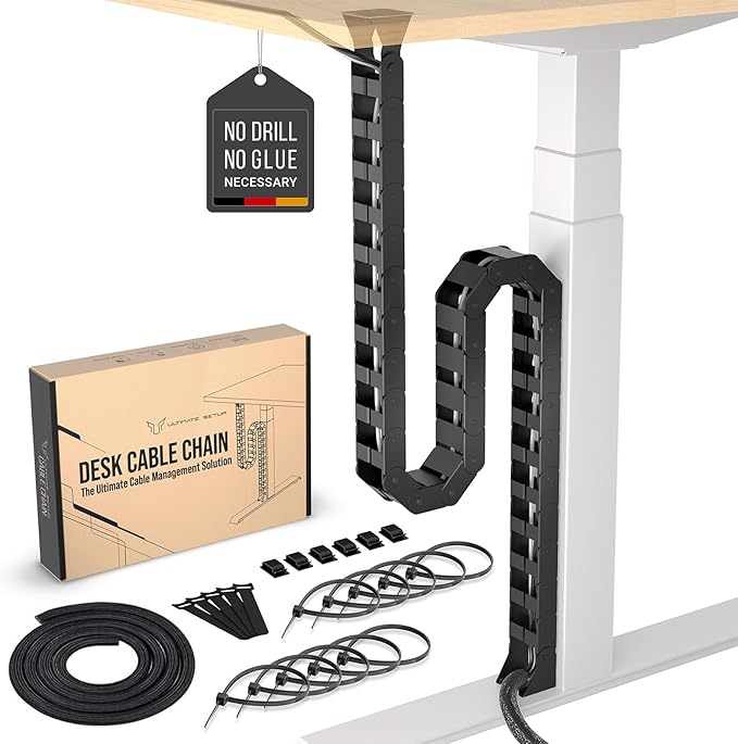 Ultimate Setup Under Desk Cable Management Vertebrae - Perfect for Sit Stand Desk - Wire Management - Adjustable Length - Flexible Cable Spine - Black, 133 cm