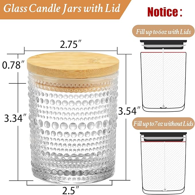 CONNOO 16 Pack 7 OZ Thick Pearl Glass Candle Jars for Making Candles with Airtight Bamboo Lids, Wicks & Stickers, for DIY Candle Making, Bulk Orders, Gifts & Home Décor, Clear
