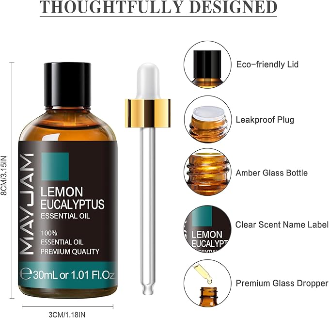 MAYJAM Lemon Eucalyptus Essential Oil 30ML - 1.01FL.OZ Pure Lemon Eucalyptus Oil for Soap Candle Making - Essential Oils for Diffusers for Home