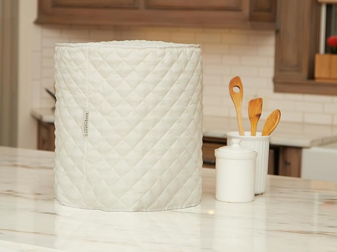 Covermates Keepsakes Coffee Maker Cover – Quilted Appliance Protector for Espresso Makers – Dust & Stain Resistant, Washable Slip‑On Design for Countertop Storage, Cream