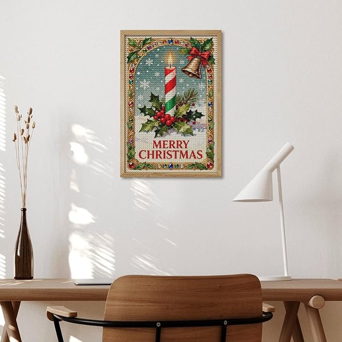 AIVKIEJK Diamond Painting Kits for Adults - Merry Christmas Candle & Holly Accents Painting DIY 5D Full Drill Diamond Dots Paintings with Diamonds Gem Art and Crafts Home Decor 8"x12"