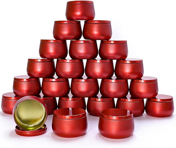 24 Pcs 8oz Candle Tins with Lids Bulk, Drak Red Metal Candle Jars for Making Candles, Shatterproof Empty Candle Containers & Vessels for DIY Travel & Small Business