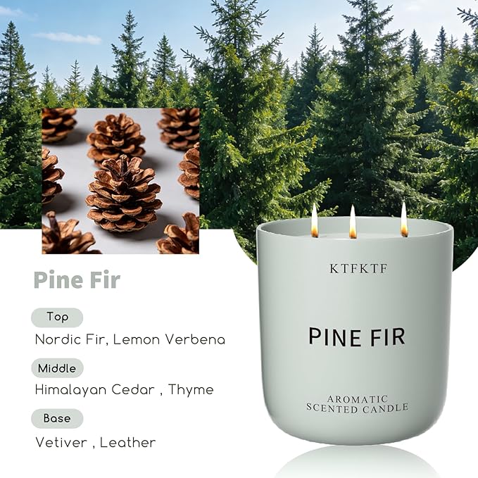 Pine Fir Scented Candle for Home, 14.1oz 80H Long Lasting Aromatherapy Candles for Relaxation & Freshness, Non-Toxic Essential Oil & Soy Wax | Crisp Woody Forest Fragrance