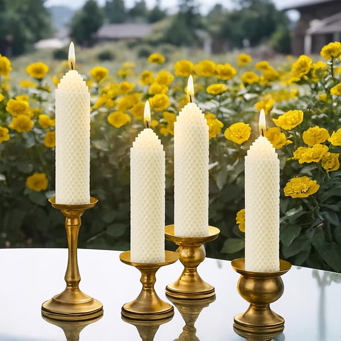 White Beeswax Pillar Candles Set of 2 - Handmade Pure Beeswax Rolled Candles for Gift & Home Decor (1.5×6 in)
