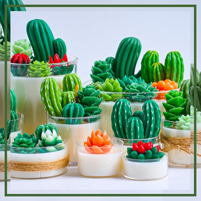 Succulent Silicone Mold 9 Cavities Plants Candle Molds and 4 pcs 3D Succulent Cactus Candle Molds Resin Casting Silicone Molds for Home Decor
