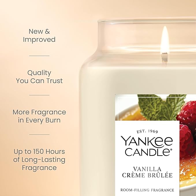Yankee Candle Vanilla Crème Brûlée, Scented Candle, 22oz Large Jar with up to 150 Hour Burn Time, Giftable