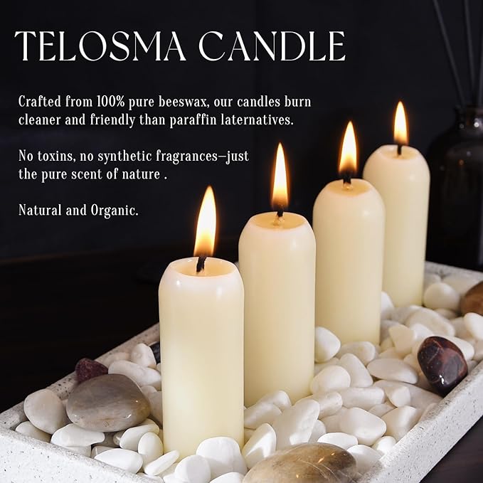 15 Pack Natural Thin Beeswax Pillar Candles - 1.3 inch Wide Dripless Bees Wax Candles, Smokeless Clean Burning for Home, Meditation, Relaxation, Emergency & Power Outages (Off White Beeswax)
