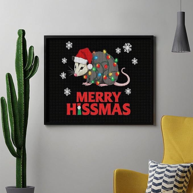AIVKIEJK Diamond Painting Kits for Adults - Christmas Possum Merry Hissmas Painting DIY 5D Full Drill Diamond Dots Paintings with Diamonds Gem Art and Crafts Home Decor 16"x20"