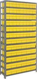 Quantum Storage Systems 1875-624YL Solid Heavy Duty 13 Shelves 90 Super Tuff Euro Yellow Bins 75" H x 36" W x 18" D