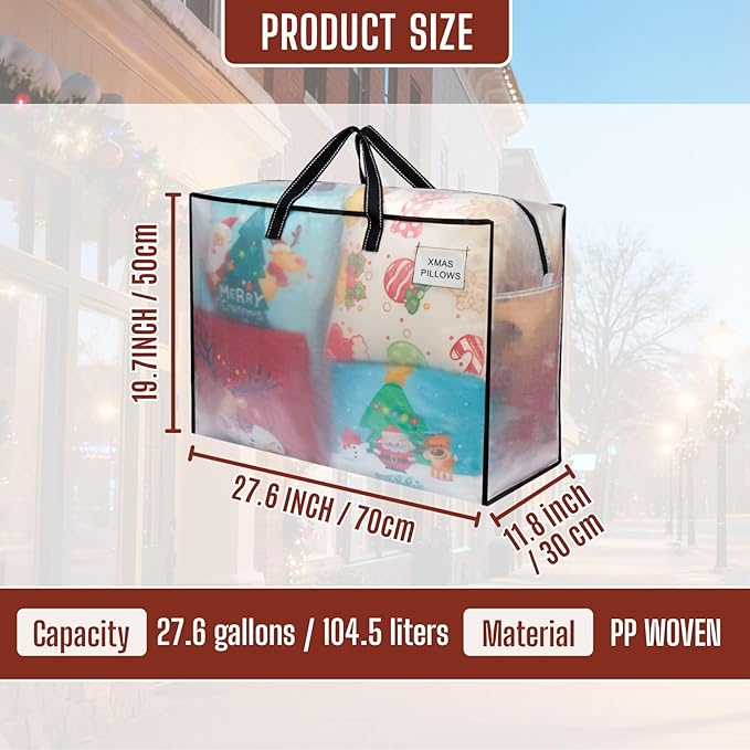 VENO 4 Pack Heavy Duty Moving Bags, Storage Bags, Packing Supplies, Top Zipper, Storage Totes for Camping, Clothes, Bedding, Comforters, Pillows (27 Gallon Clear, 4 Pack)