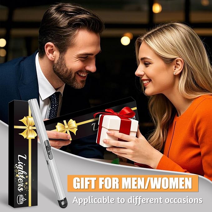 2 Pack Electric Candle Lighters, USB Rechargeable Lighter with Windproof Flameless & Extended Handle, Suitable for Candles, BBQ, Camping, Gas Stove, Festivals Gift (Sliver, 2 Packs-B)