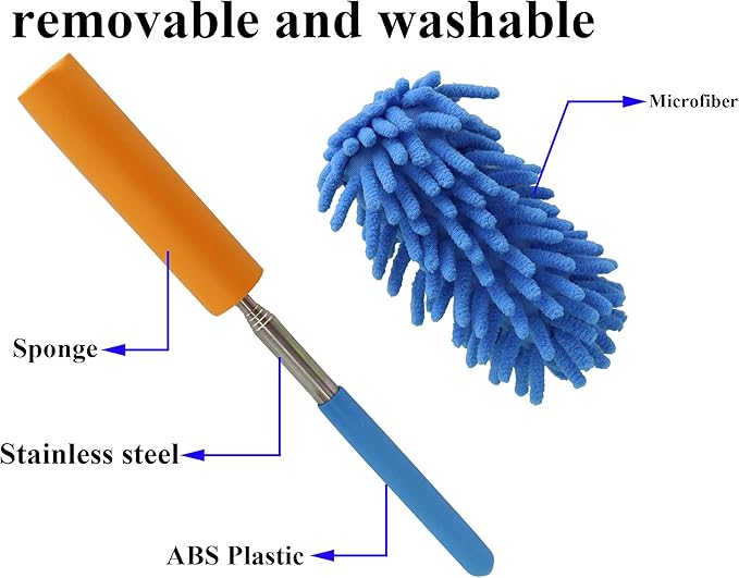 zdyCGTime Microfiber Duster, Microfiber Hand Duster Washable Microfibre Cleaning Tool Extendable Dusters for Cleaning Office, Car, Computer, Air Condition, Washable Duster(2Pack/Blue)